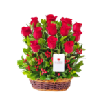 Canasta con 12 Rosas Rojas