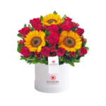 Box con 12 rosas y Girasoles