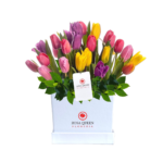 Box blanco con 30 Tulipanes de colores