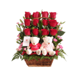 Canasta con 12 Rosas Rojas y Claveles