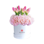 Box mediano con 10 tulipanes rosados